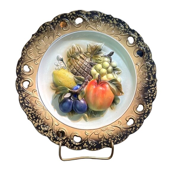 Napcoware Chalkware Plate 3D Fruit with Plate Stand Japan 1950s C7092 - Picture 1 of 5